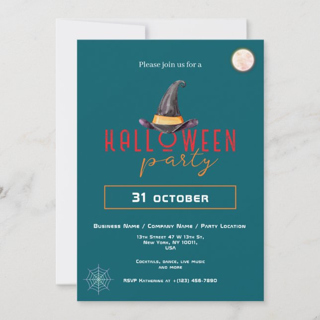 Invitation Witch Casquette Business Halloween Party Office Év (Devant)