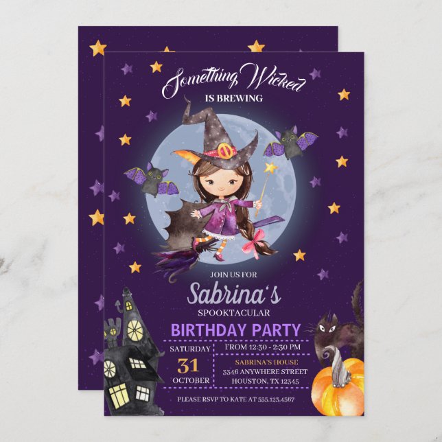 Invitation Witch Halloween Anniversaire de enfant Party Invit (Devant / Derrière)