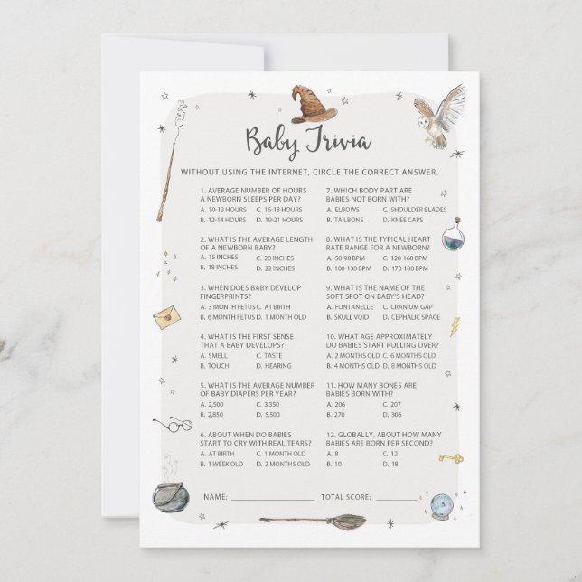 Invitation Wizard Baby shower Baby Trivia Jeu (Devant)
