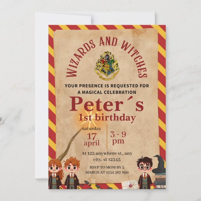 Invitation Wizard Magical Kids Birthday Party Invite (Devant)
