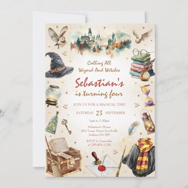 Invitation Wizard Witches Magical School Wizardry Birthday (Devant)
