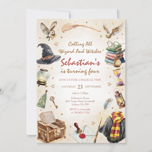 Invitation Wizard Witches Magical School Wizardry Birthday (Devant)