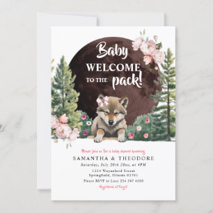 Invitation Wolf Bienvenue Au Pack Floral Girl Baby shower