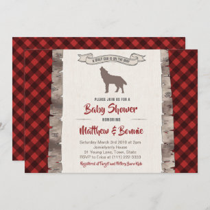 Invitation Wolf Cub Plaid Winter Forest Baby shower Pour Garç