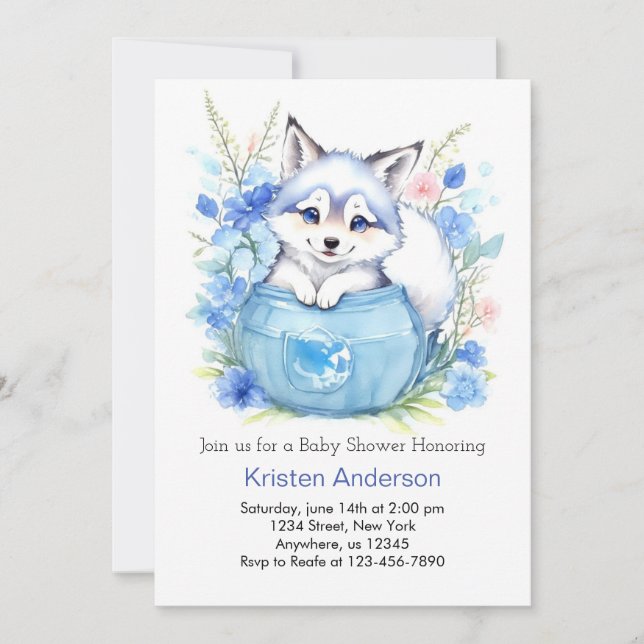 Invitation Wolf Custom Boy Baby shower (Devant)