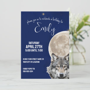 Invitation Wolf et Pleine lune dans Starry Night Sky