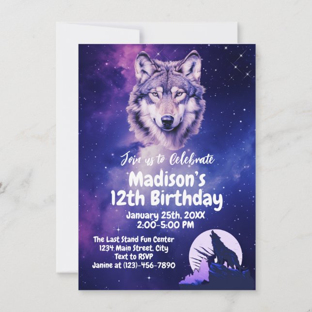 Invitation Wolf Galaxy Stars Cosmique fête d'anniversaire (Dos)