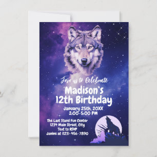 Invitation Wolf Galaxy Stars Cosmique fête d'anniversaire