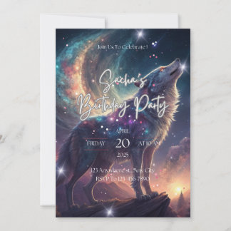 Invitation Wolf Galaxy Stars Cosmique fête d'anniversaire