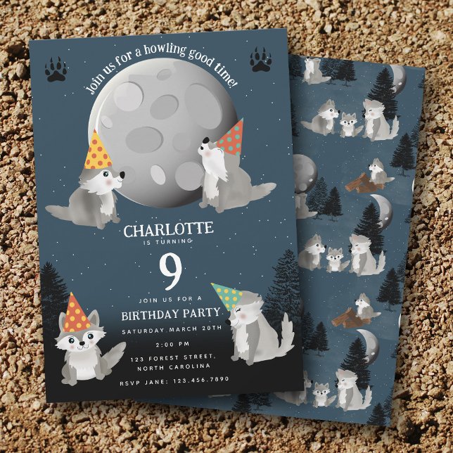 Invitation Wolf Pack Woodland Moon Howling Birthday Party (Wolf Pack Woodland Moon Howling Birthday Party Invitation)