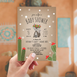 Invitation Wolf Pup Desert Stars Cactus Girl Baby shower