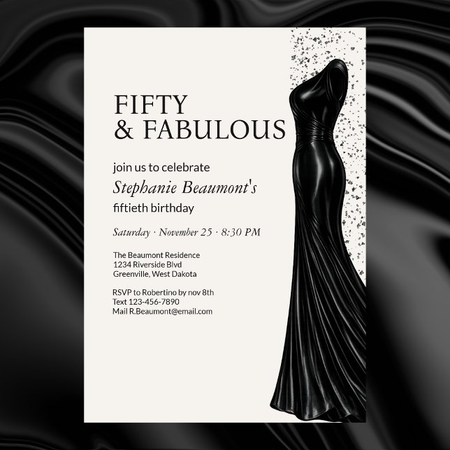 Invitation Woman Elegant Fabulous Black Dress 50th Birthday (Créateur téléchargé)