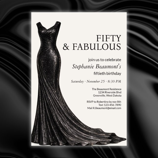 Invitation Woman Elegant Fabulous Black Dress 50th Birthday (Créateur téléchargé)