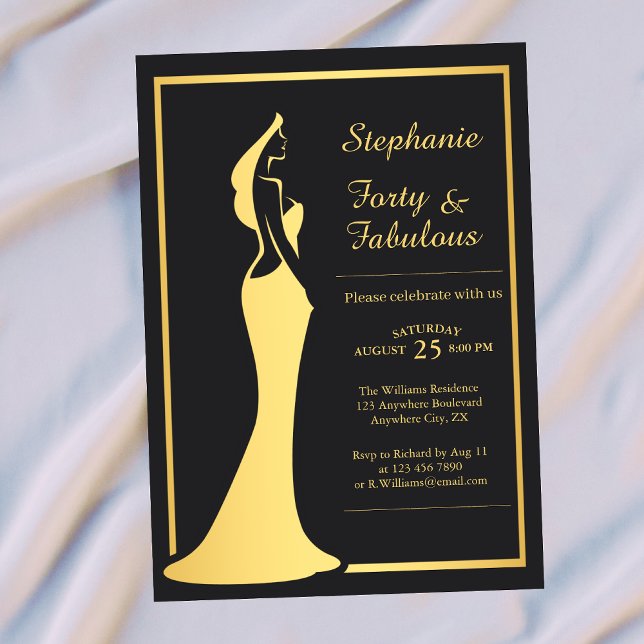 Invitation Woman's 40th Modern Gold Cocktail Dress Birthday (Créateur téléchargé)