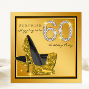 Invitation Womans Black Gold Surprise 60e fête d'anniversaire