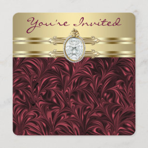 Invitation Womans Bourgogne Vin et Gold Anniversaire
