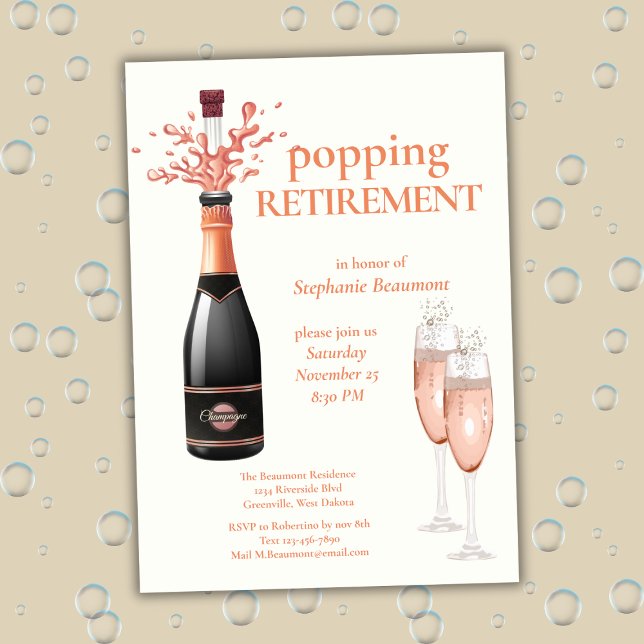 Invitation Woman's Elegant Popping Champagne Retirement (Créateur téléchargé)
