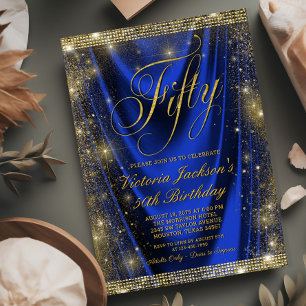 Invitation Womans Glam Royal Blue Gold 50e anniversaire