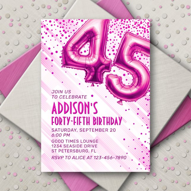 Invitation Womens Pink 45e anniversaire (Créateur téléchargé)