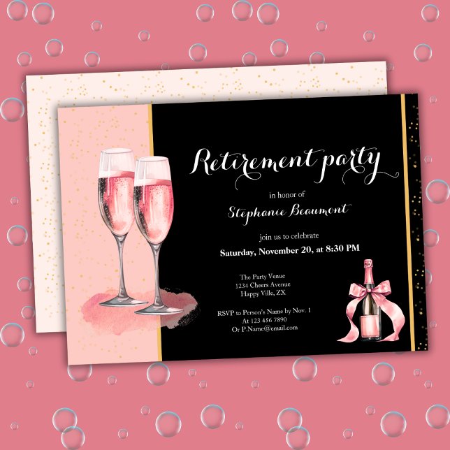Invitation Women's Retirement Pink Black Champagne (Créateur téléchargé)