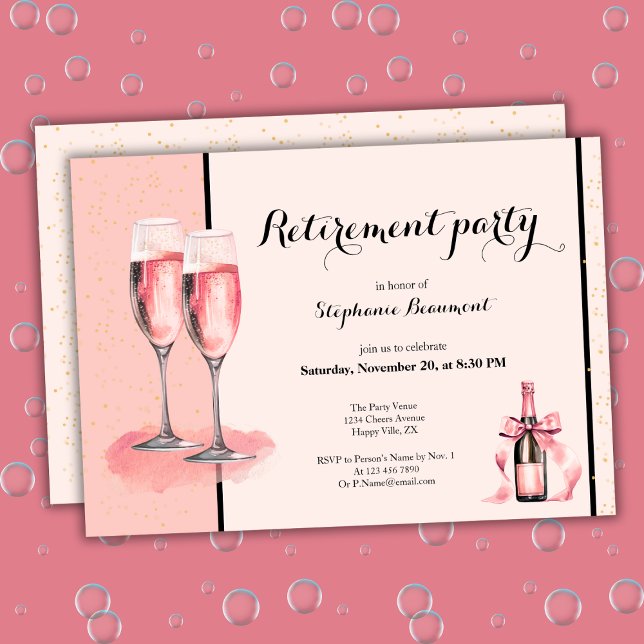Invitation Women's Retirement Pink Cream Champagne  (Créateur téléchargé)