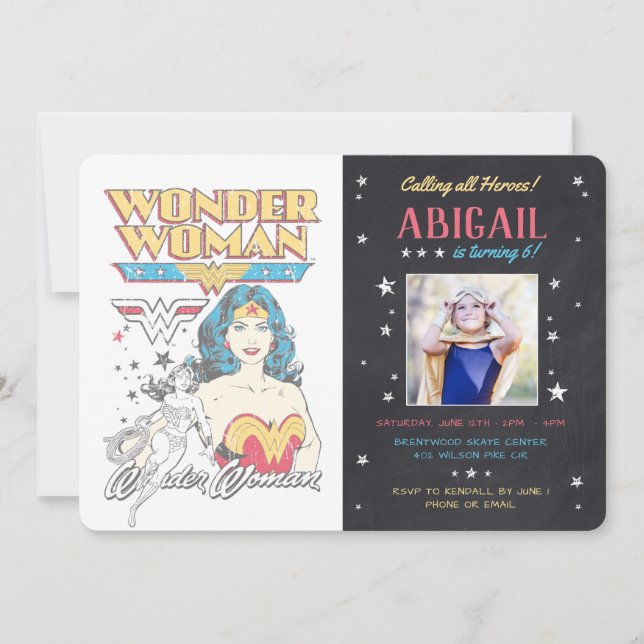 Invitation Wonder Woman Chalkboard Photo Anniversaire (Devant)