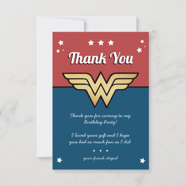 Invitation Wonder Woman Golden Logo Anniversaire Merci (Devant)