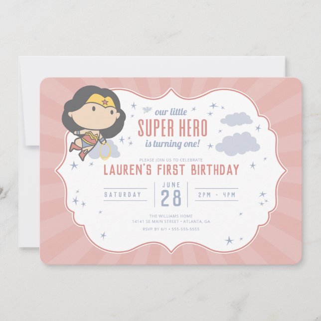 Invitation Wonder Woman | Premier anniversaire de Super Hero (Devant)