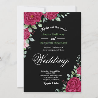 Invitation wonderful distinctive red and pink flowers wedding