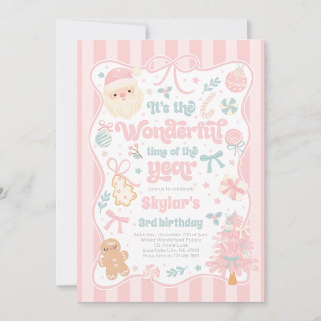 Invitation Wonderful Time Of The Year Christmas Bow Birthday (Devant)