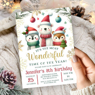 Invitation Wonderland Boho Snow Animaux 8e anniversaire