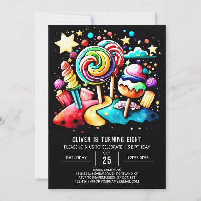Invitation Wonderland Candyland Custom Anniversaire (Devant)