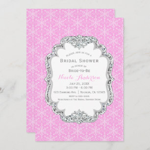 Invitation Wonderland Crystal Snowflakes Pink Élégant