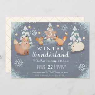 Invitation Wonderland d'hiver Bois Animaux Anniversaire
