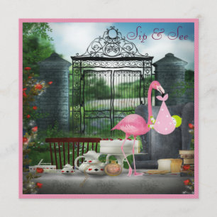 Invitation Wonderland Flamant rose Sip & See Girl Baby shower