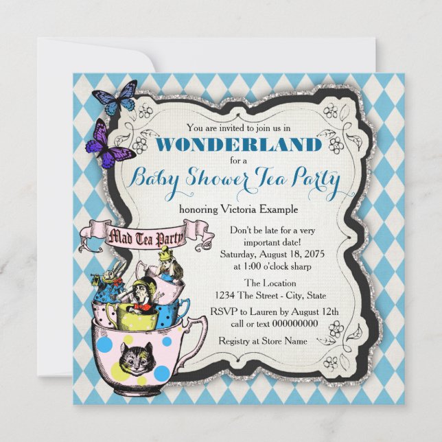 Invitation Wonderland Mad Hatter Tea Party Baby shower (Devant)