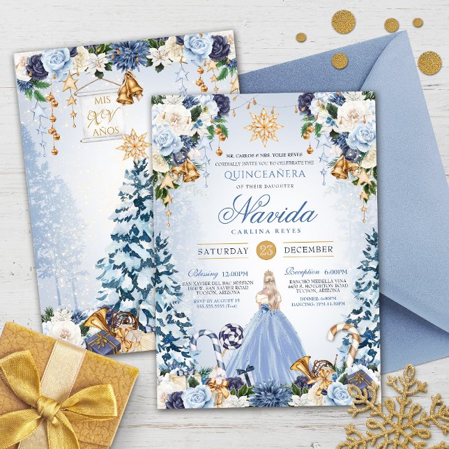 Invitation Wonderland Quinceañera Snowy Blue Floral (Créateur téléchargé)