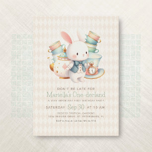 Invitation Wonderland Rabbit Tea Party 1er anniversaire
