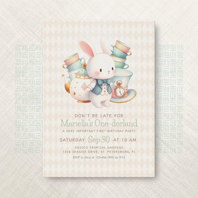 Invitation Wonderland Rabbit Tea Party 1er anniversaire (Créateur téléchargé)