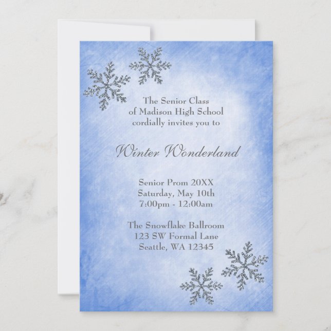 Invitation Wonderland Snowflakes Blue Prom Formé (Devant)