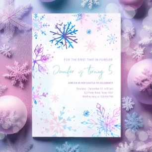 Invitation Wonderland Snowflakes Girl Neige Anniversaire