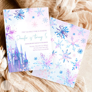 Invitation Wonderland Snowflakes Girl Neige Anniversaire