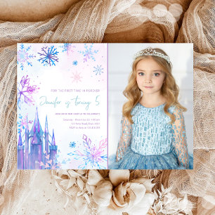 Invitation Wonderland Snowflakes Girl Neige Anniversaire