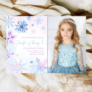 Invitation Wonderland Snowflakes Girl Neige Anniversaire