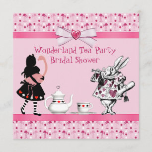 Invitation Wonderland Tea Party Flamants roses roses Fête de