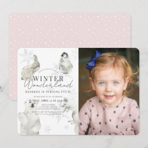 Invitation Wonderland Winter Animaux arctiques Fille Annivers
