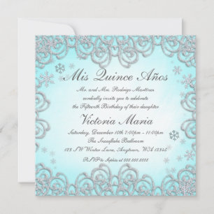 Invitation Wonderland Winter Swirl Snowflakes Quinceanera