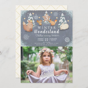 Invitation Wonderland Woodland Animaux Photo Anniversaire