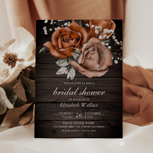 Invitation Wood Burnt Orange Roses Terracotta Bridal Shower