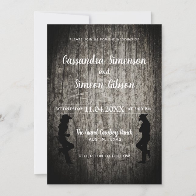 Invitation Wood Cowboy, Cowgirl Rustic Wedding Day (Devant)
